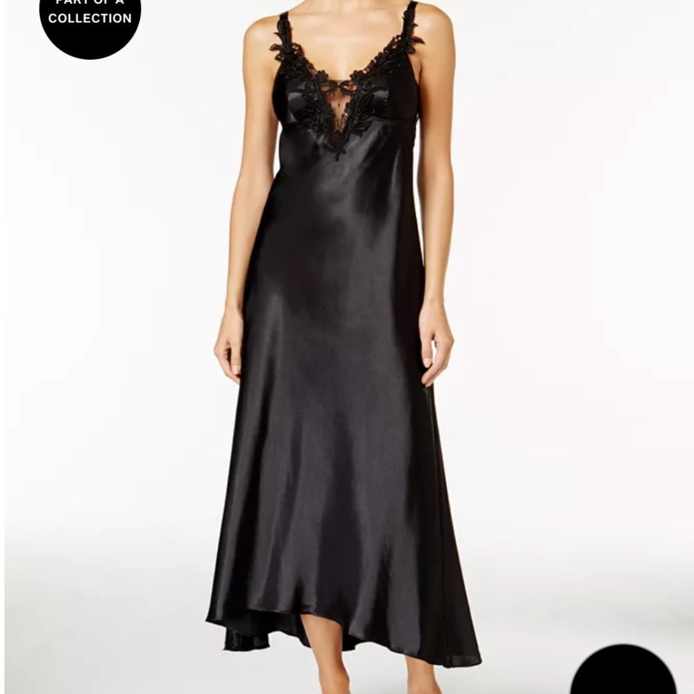 Flora Black Mesh and Lace Nightgown